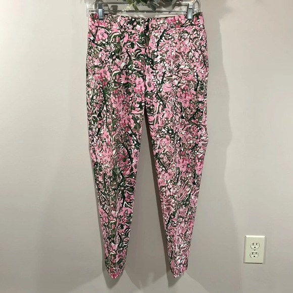 NWOT H&M Ankle Length Pink Green Floral Dress Pant 4 - Picture 1 of 16